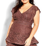 City Chic NWT CITY‎ CHIC Sienna Lace Dress In Mocha Brown Size XS/14 Photo 0