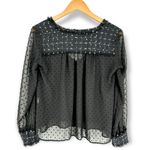 ZARA | XS | Black Swiss Dot V-Neck Chiffon Top Sheer Sleeves with Tweed Trim Photo 6