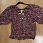 Ella Moss Red Floral Silk Rope Tie Blouse M Photo 0