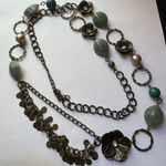Vintage floral green and brown extra long beaded chain necklace Photo 0
