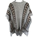 Earthbound Boho Geometric Triangle Striped Design Poncho Sweater Photo 2