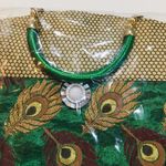 NWT Dark Green and Gold Peacock Feather Purse with Gold Silk Thread Indian Bride Photo 4