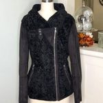 Vince Camuto  Black Shearling Moto Zip Winter Coat Medium New Photo 0