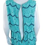 Luxology Womens 14 Blue Teal Crochet Lace Sleeveless Midi Dress Elastic Waist Photo 3