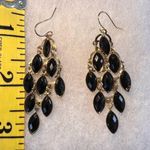 Chandelier Earrings Goldtone Black Onyx Tear Drop Hook Backs EUC Gold Photo 3