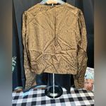 Lea & Viola Leopard Print Blouse Long Sleeve Button Front Dark Olive Jacquard Brown Size L Photo 3