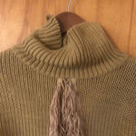 Boho Western Tan Cropped fringe chunky knit mock neck sweater Size L Photo 6