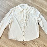 Haute Monde White Ruffle Button Down Shirt Size M NWT Photo 0
