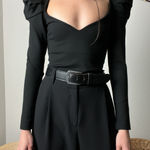 Amanda Uprichard  black cinderella puff sleeve sweetheart fitted blouse top Photo 0