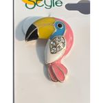 Southern Style Toucan Flamingo Earrings Gold Tone Enamel Rhinestones 7/8" NEW Pink Photo 1