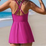 Cupshe  Hot Pink Ruched Crossback Swim Dress Size M Photo 2