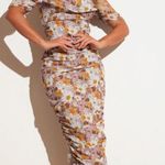Pretty Little Thing  Nude Floral Print Drape Bardot Midi Dress Photo 0