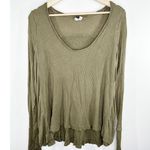 Free People Womens Green Thermal Knit Shirt Size S Lagenlook Oversized Boho Photo 0