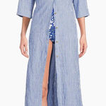 Lilly Pulitzer  Shirt Dress Womens Large Natalie Blue White Stripe Cover Up Maxi Photo 0