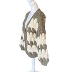 POL Chunky Knit Cardigan Sweater Oversized Olive Green and Cream Womens Small Photo 3