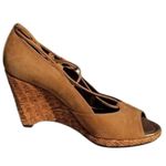 Donald Pliner Camel Suede Leather New Peep Toe Platform Wedges Shoes NWT $235 Brown Size 10 Photo 3