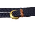 Woven Elastic Belt Womens M – Navy Leather Trim Solid Brass Buckle Blue Size M Photo 1