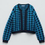 ZARA  blue black knit houndstooth open cardigan NEW Photo 0