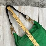 Vibrant Green Nylon Hobo Shoulder Bag Black Strap Gold Hardware Tote Bold Bright Photo 14