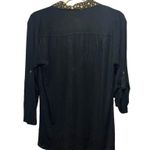 Cable & Gauge Womens Sz M Black Soft Button Down Shirt Gold Studded Collar NWT Photo 4