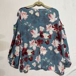 Belle & Sky Blouse Top Women 2XL Blue Floral Boat Neck Cold Shoulder Long Sleeve Size 2X Photo 6