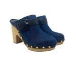 Veronica Beard  Dacey Denim Clogs Heels Studded Buckle Wood Blue Size 6‎ Photo 1