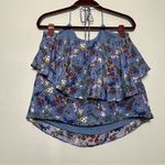 Alice + Olivia  Marybeth Blue Floral Layered Halter Top Silk Blouse Womens Size M Photo 3
