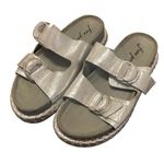Free People  Silver Panama Leather Platform Sandal 38 (8) Boho Buckle Photo 1