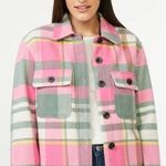 pink plaid pastel cabincore rustic chic oversized wool blend shirt jacket SM Photo 0