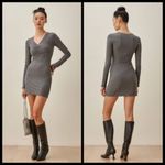 Reformation 💕💕 Jennie Ribbed Long Sleeve Body-Con Mini Dress Gray 90s XL NWT Photo 1