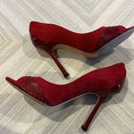 Jimmy Choo Women’s Red Suede Rocky Peep-Toe Pumps Photo 3