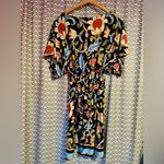BCBG MAXAZRIA | Navy Blue Woodblock Women's Floral Kimono Dress, Size XS Photo 4