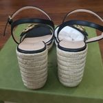 Gucci Aitana Black Leather GG Marmont Wedge Espadrille Sandals Size 40.5 Photo 9
