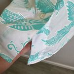 Diane Von Furstenberg  White Teal Bird Print Button Down Blouse Womens S Sheer Photo 5