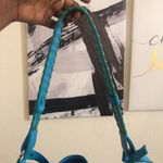 Cato 2000s y2k Blue leather hand shoulder bag crossbody purse with green stitching and buckle pocket details Photo 6