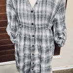 a.n.a  Gray Plaid Shirt Dress Size XL Mini Cotton Casual Button Down Tie Back Photo 0