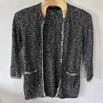 Talbots Long Black White Tweed Print Sweater Cardigan Size Large Old Money Photo 1