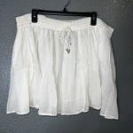 White Boho Peasant Skirt One Size Cotton Elastic Waist Flowy Summer Beach Photo 2