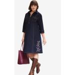 Woman Within Womens Denim Embroidered Flowers Shirtdress Henley Buttons Size 28W Photo 1