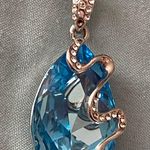 18” 20” Necklace Blue Beveled Crystal Teardrop Pendant 1.25” H Silver Design Photo 3