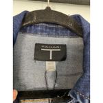 Tahari NWT  Dark Wash Denim Cropped Jacket Raw Hem Gold Buttons Size XS Photo 5