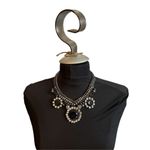 Black & silver chunky rhinestone floral statement necklace and sequin black bang Photo 2