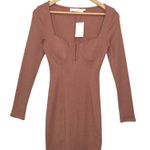 ASTR New  The Label Ribbed Long Sleeve Hook Eye Front Bodycon Dress Blush S Photo 2