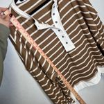 Womens Brown XXL White Stripe Waffle Long Sleeve Henley Thermal Knit Top Shirt Photo 6