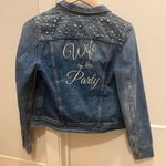 J.Crew CUSTOM Embroidered & Pearl Embellished “Wife of the Party” Bridal Denim Jacket Photo 0
