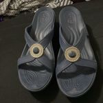 Crocs Women's Navy Blue SLIP ON WEDGE Sandals with Jewel Accent CLEAN EUC Photo 6