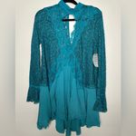 Free People NWT Tell Tale Ocean Blue Lace Tunic Top Dress XS Photo 3