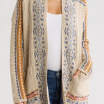 Lucky Brand NWOT  BEIGE AZTEC GEOMETRIC POCKET CARDIGAN SWEATER Photo 0