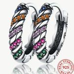 Handmade Exquisite 925 Sterling Silver Hoop Zircon Earrings Photo 5