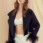 FORE Womens Feather Cuffed Cropped Blazer Black Size Large Grunge Maximalist Photo 0